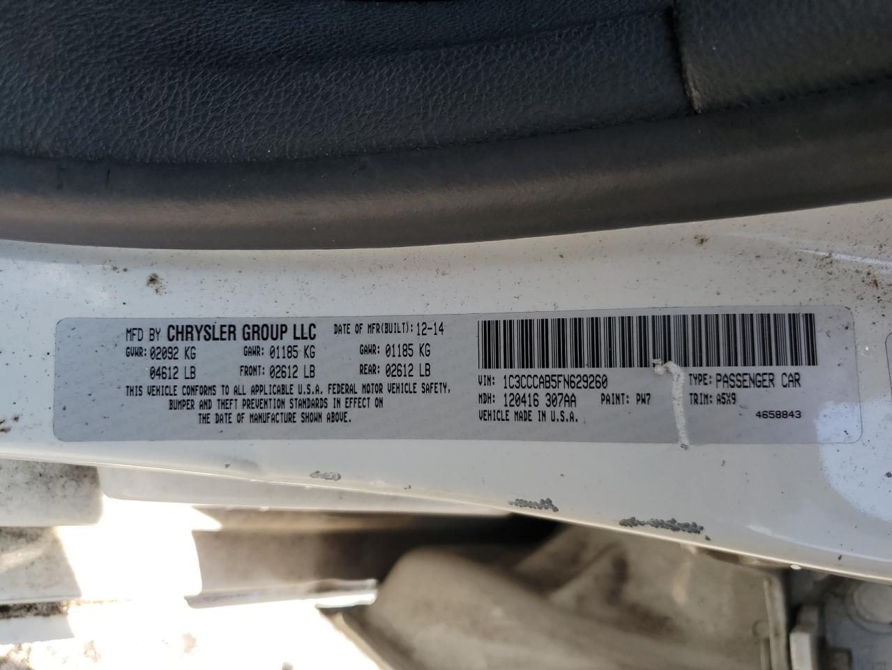 2015 Chrysler 200 Limited VIN: 1C3CCCAB5FN629260 Lot: 67764625