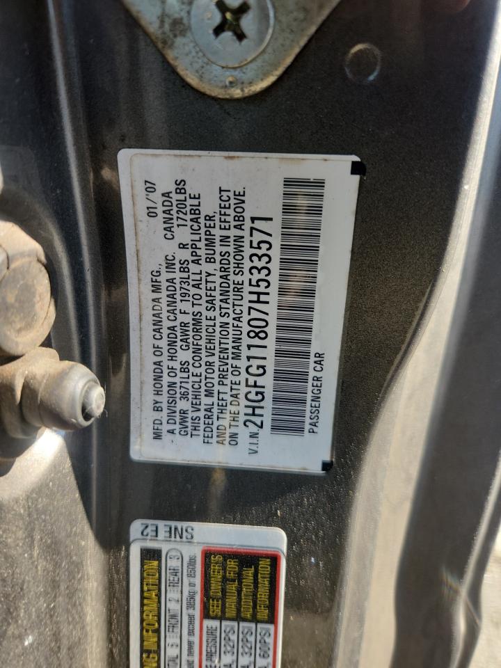 2007 Honda Civic Ex VIN: 2HGFG11807H533571 Lot: 70757455
