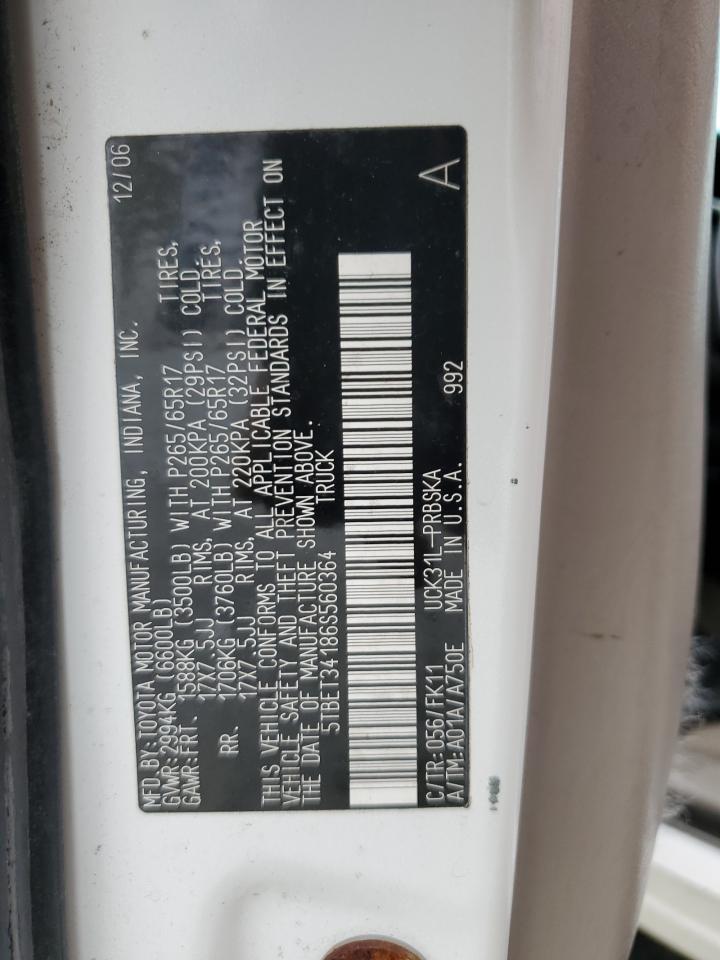 2006 Toyota Tundra Double Cab Sr5 VIN: 5TBET34186S560364 Lot: 69592255