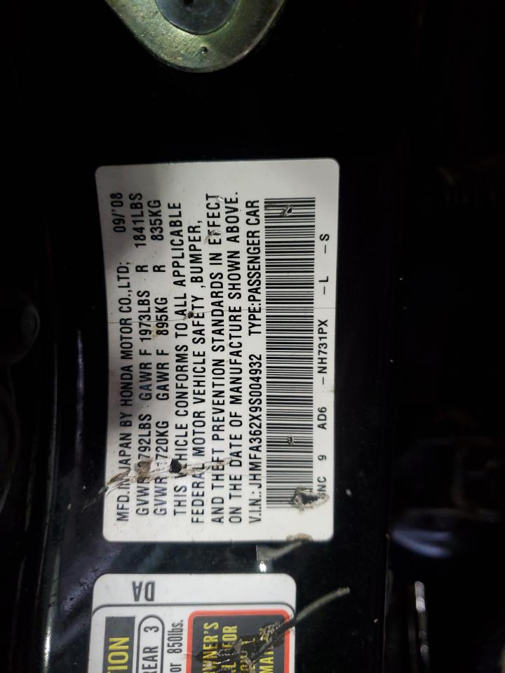2009 Honda Civic Hybrid VIN: JHMFA362X9S004932 Lot: 70329835