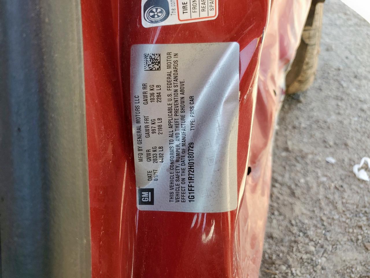 2017 Chevrolet Camaro Ss VIN: 1G1FF1R72H0180729 Lot: 69477595