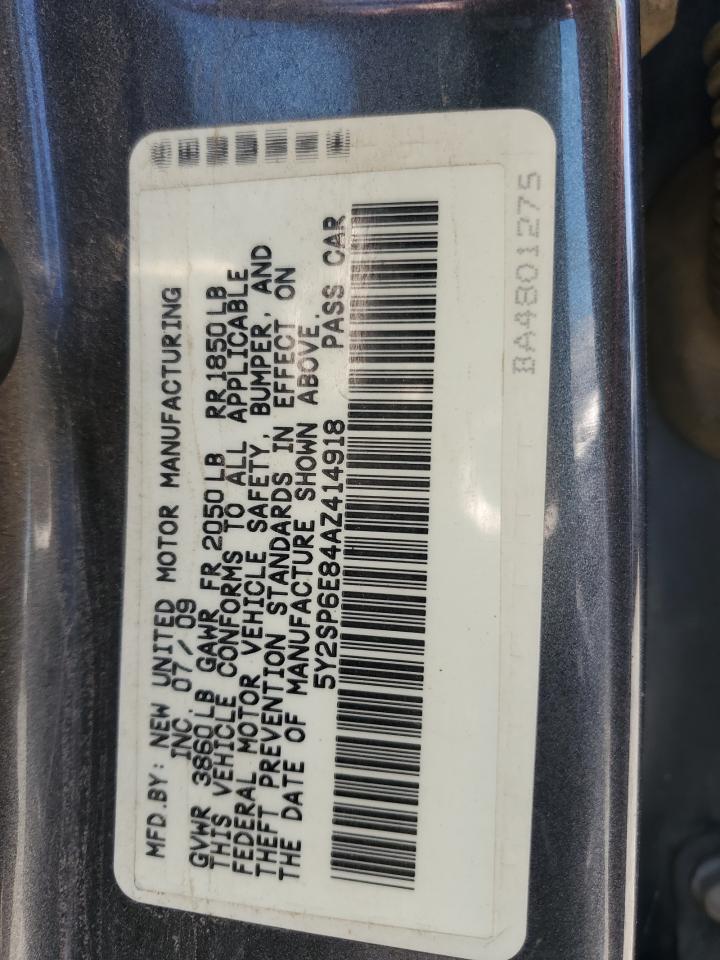 2010 Pontiac Vibe VIN: 5Y2SP6E84AZ414918 Lot: 69264565