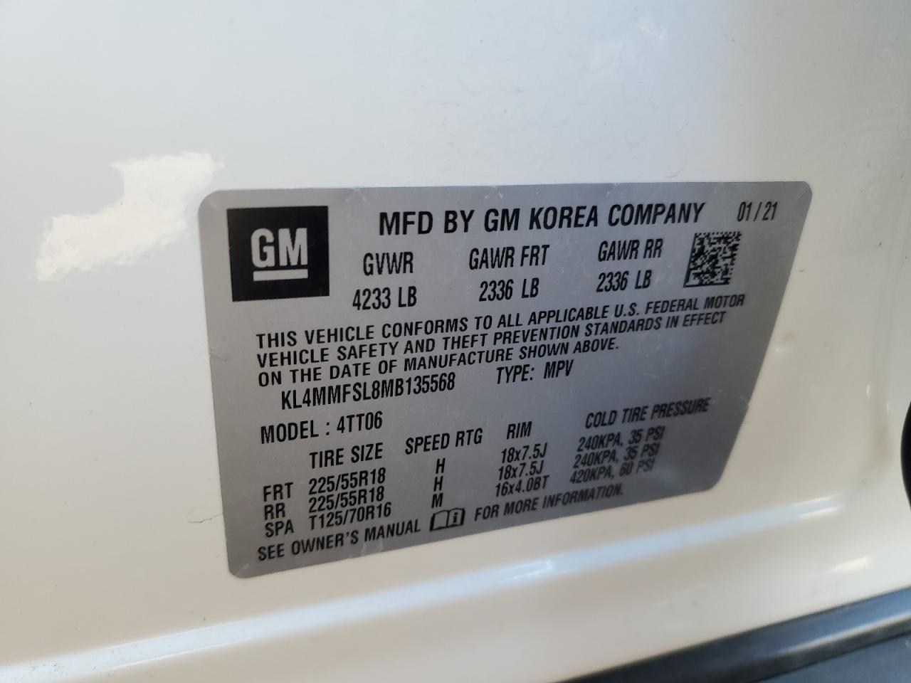 2021 Buick Encore Gx Essence VIN: KL4MMFSL8MB135568 Lot: 70258225