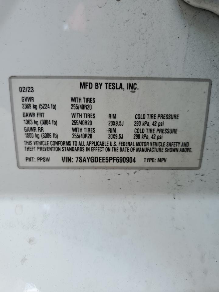 2023 Tesla Model Y VIN: 7SAYGDEE5PF690904 Lot: 67058755