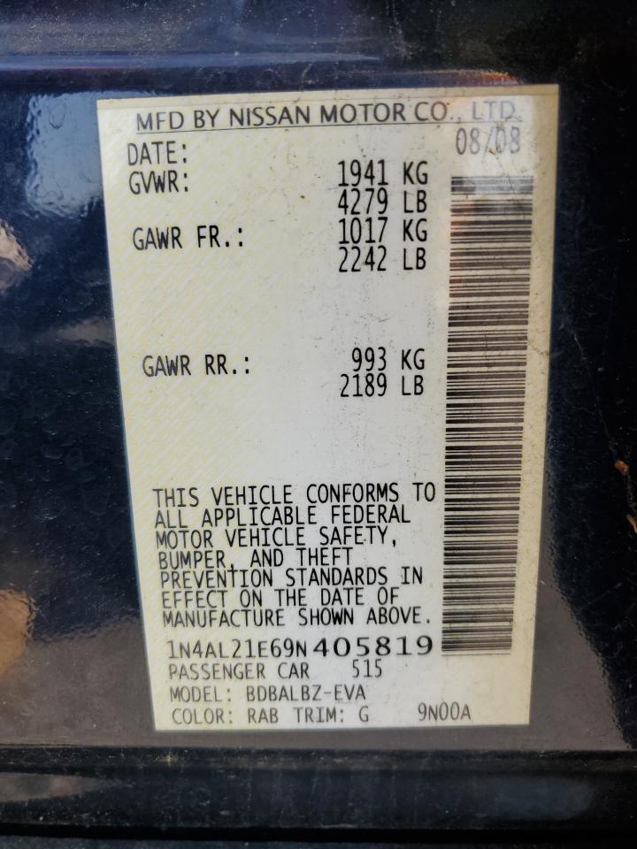 2009 Nissan Altima 2.5 VIN: 1N4AL21E69N405819 Lot: 70211985