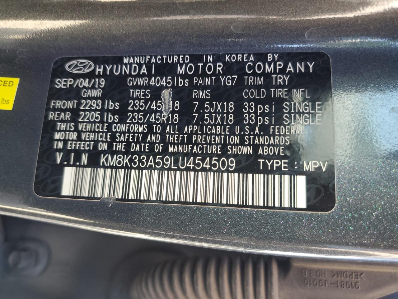 2020 Hyundai Kona Limited VIN: KM8K33A59LU454509 Lot: 67481895