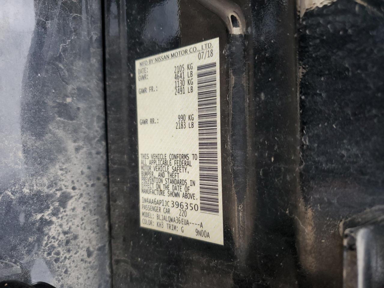 2018 Nissan Maxima 3.5S VIN: 1N4AA6AP1JC396350 Lot: 70324995