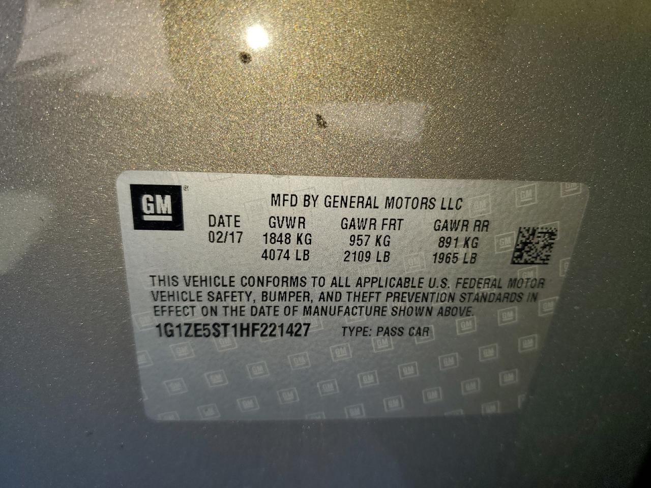 2017 Chevrolet Malibu Lt VIN: 1G1ZE5ST1HF221427 Lot: 70622595