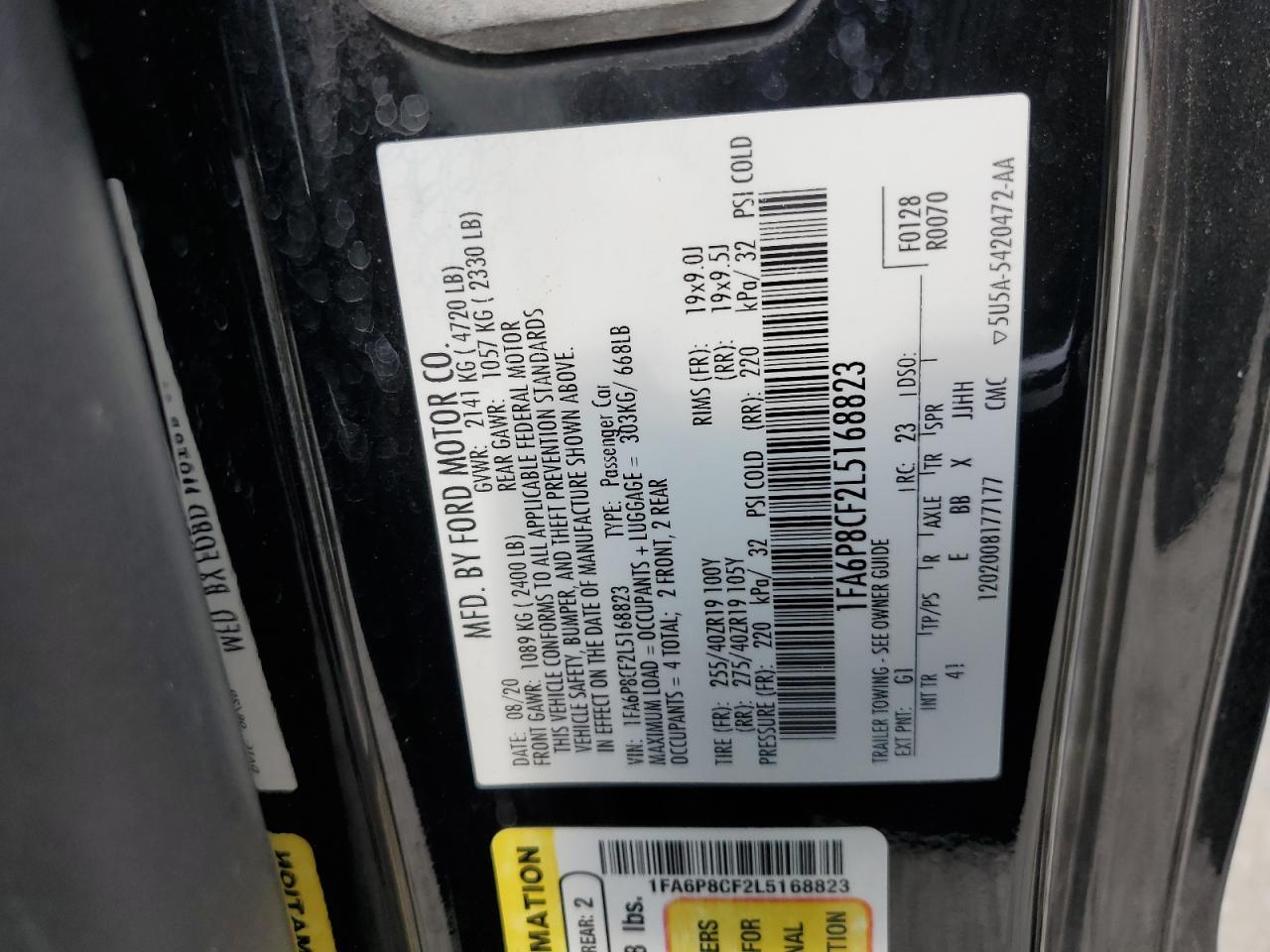 2020 Ford Mustang Gt VIN: 1FA6P8CF2L5168823 Lot: 67769355