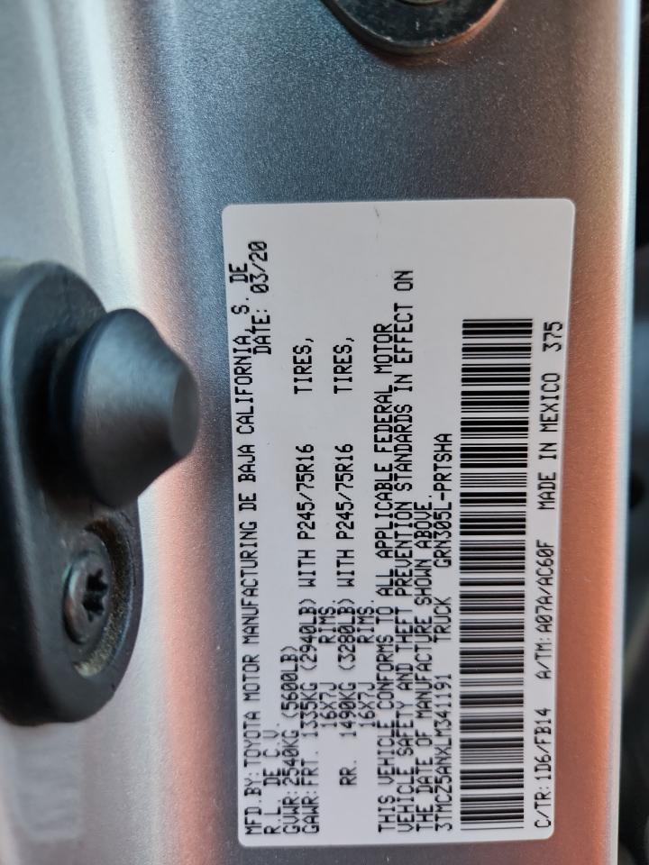 2020 Toyota Tacoma Double Cab VIN: 3TMCZ5ANXLM341191 Lot: 69966385