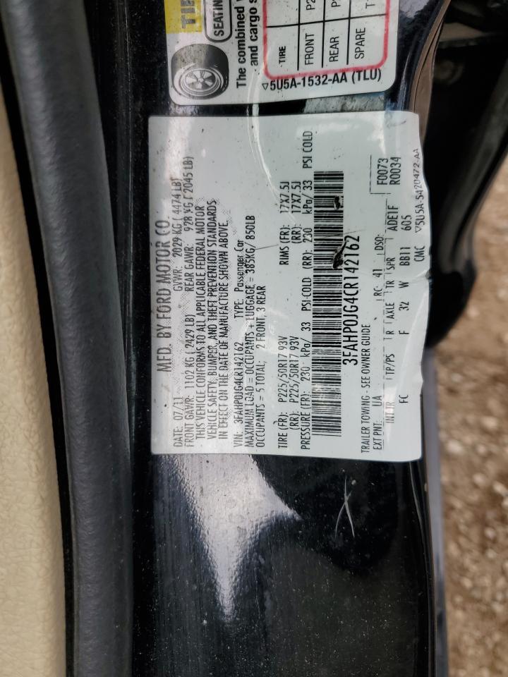 2012 Ford Fusion Sel VIN: 3FAHP0JG4CR142162 Lot: 68299785