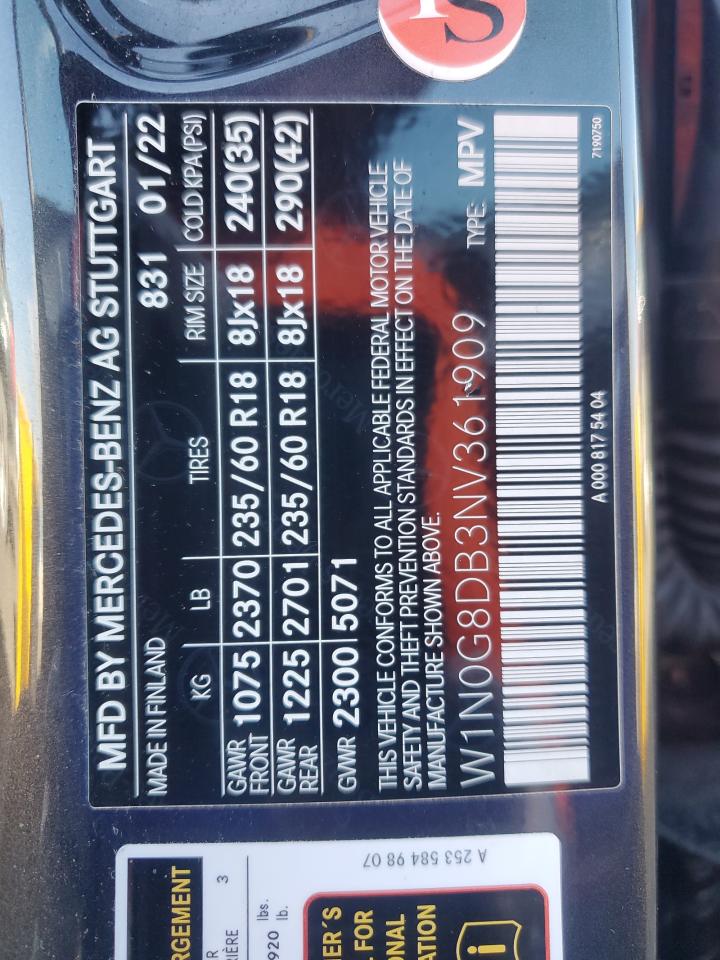 2022 Mercedes-Benz Glc 300 VIN: W1N0G8DB3NV361909 Lot: 68176365