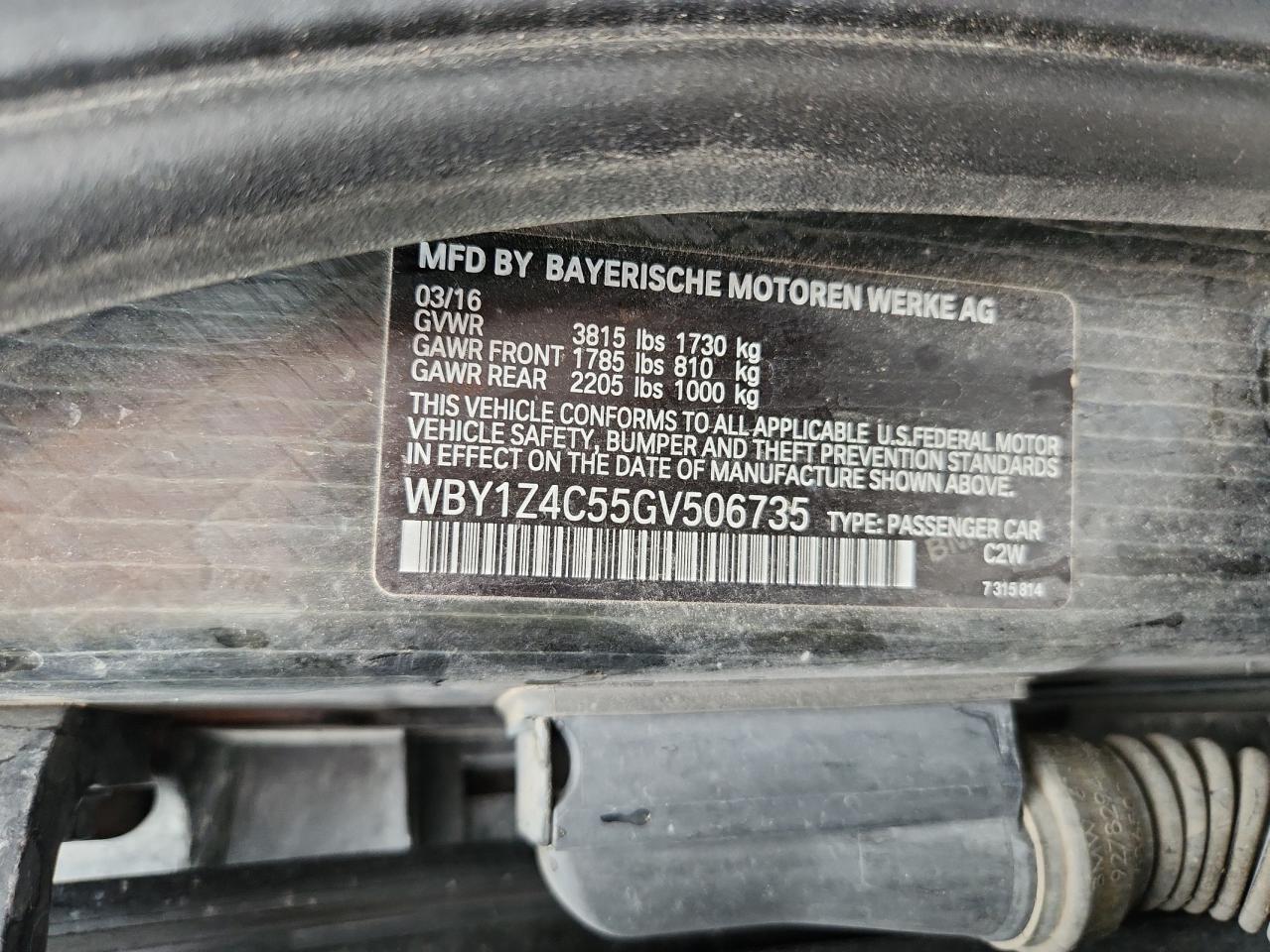 2016 BMW I3 Rex VIN: WBY1Z4C55GV506735 Lot: 69791125