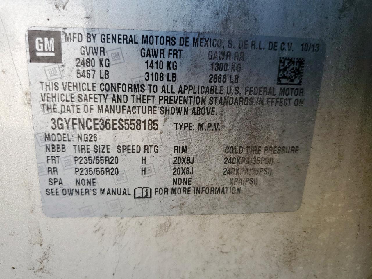 2014 Cadillac Srx Performance Collection VIN: 3GYFNCE36ES558185 Lot: 69234175