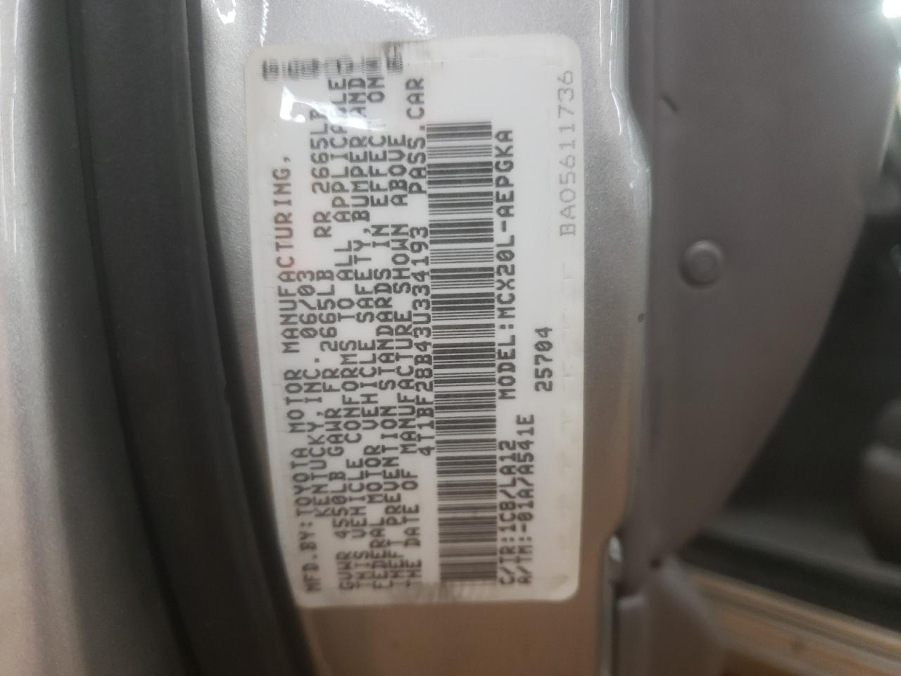 2003 Toyota Avalon Xl VIN: 4T1BF28B43U334193 Lot: 69343395