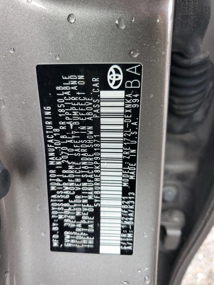 2019 Toyota Corolla L VIN: 5YFBURHE8KP901871 Lot: 69633175