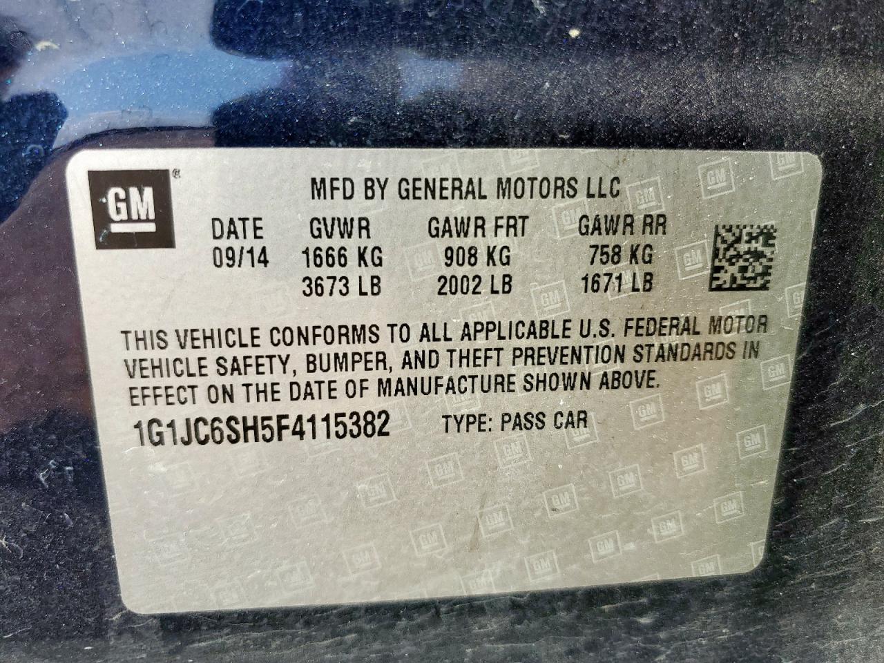 2015 Chevrolet Sonic Lt VIN: 1G1JC6SH5F4115382 Lot: 70406845