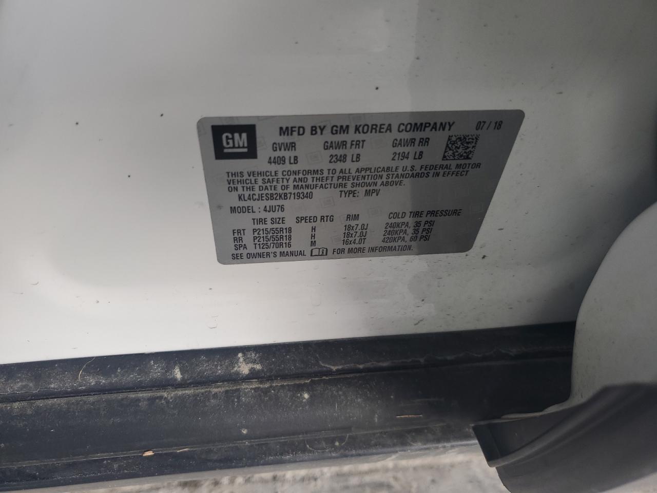 2019 Buick Encore Preferred VIN: KL4CJESB2KB719340 Lot: 69388625