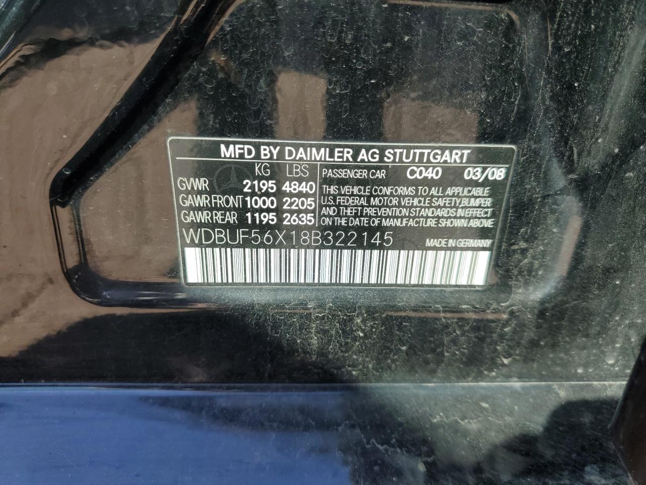 2008 Mercedes-Benz E 350 VIN: WDBUF56X18B322145 Lot: 70132685