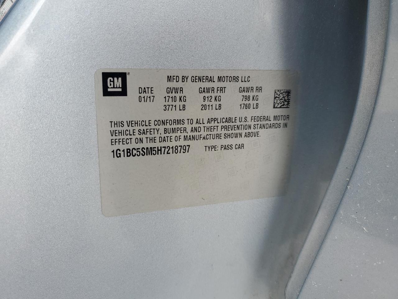 2017 Chevrolet Cruze Ls VIN: 1G1BC5SM5H7218797 Lot: 71069255