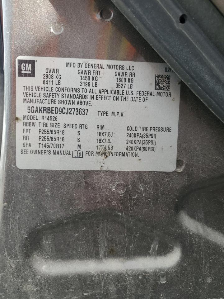 2012 Buick Enclave VIN: 5GAKRBED9CJ273637 Lot: 69663665