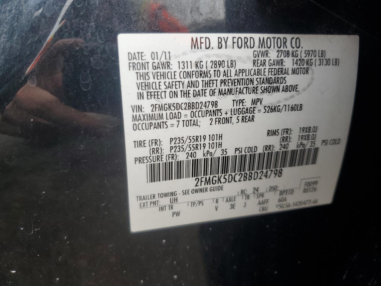 2011 Ford Flex Limited VIN: 2FMGK5DC2BBD24798 Lot: 68229925