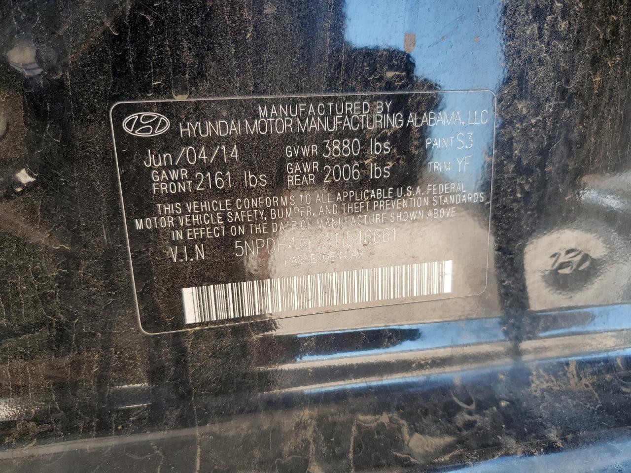 2014 Hyundai Elantra Se VIN: 5NPDH4AE2EH546661 Lot: 70542885