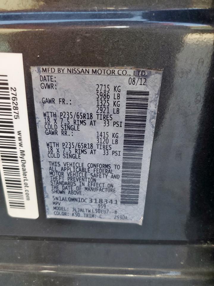 2013 Infiniti Jx35 VIN: 5N1AL0MN1DC318341 Lot: 69050345