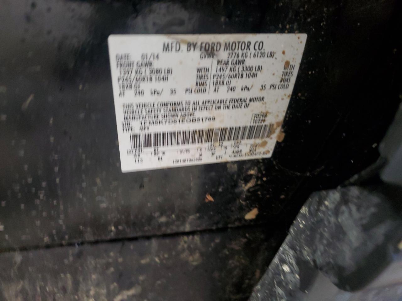 2014 Ford Explorer Xlt VIN: 1FM5K7D81EGB51769 Lot: 70449035