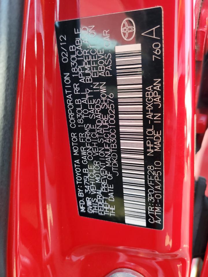 2012 Toyota Prius C VIN: JTDKDTB30C1002576 Lot: 70869035