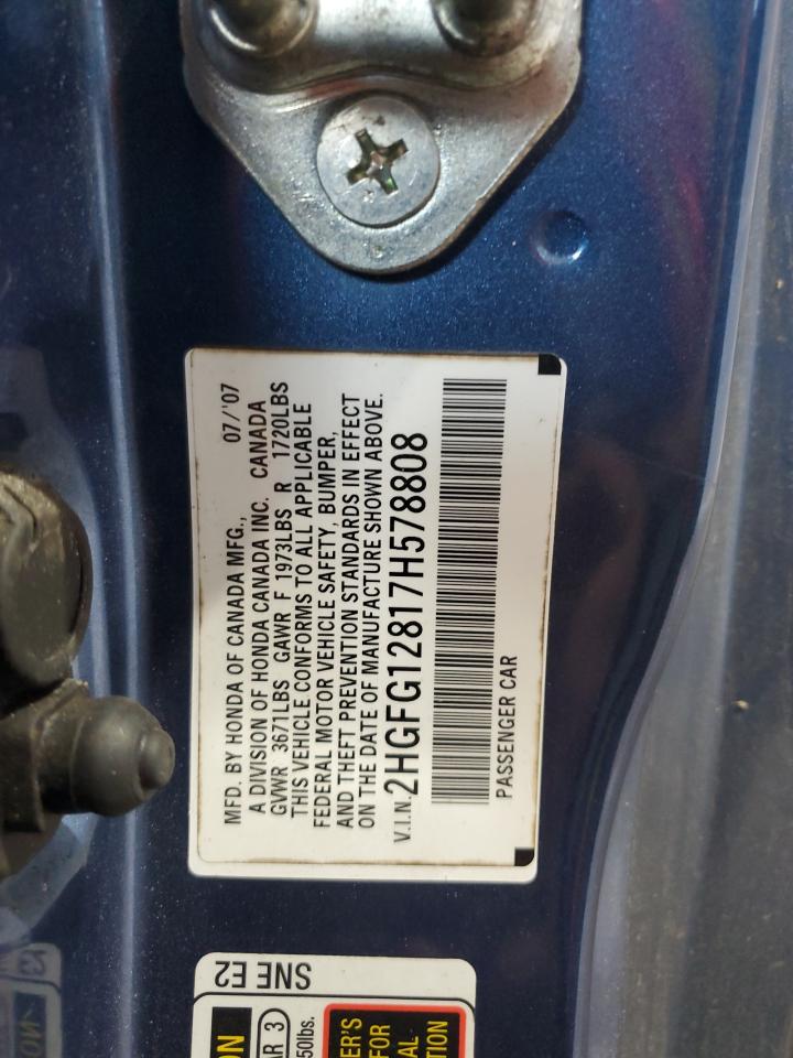 2007 Honda Civic Ex VIN: 2HGFG12817H578808 Lot: 67962475