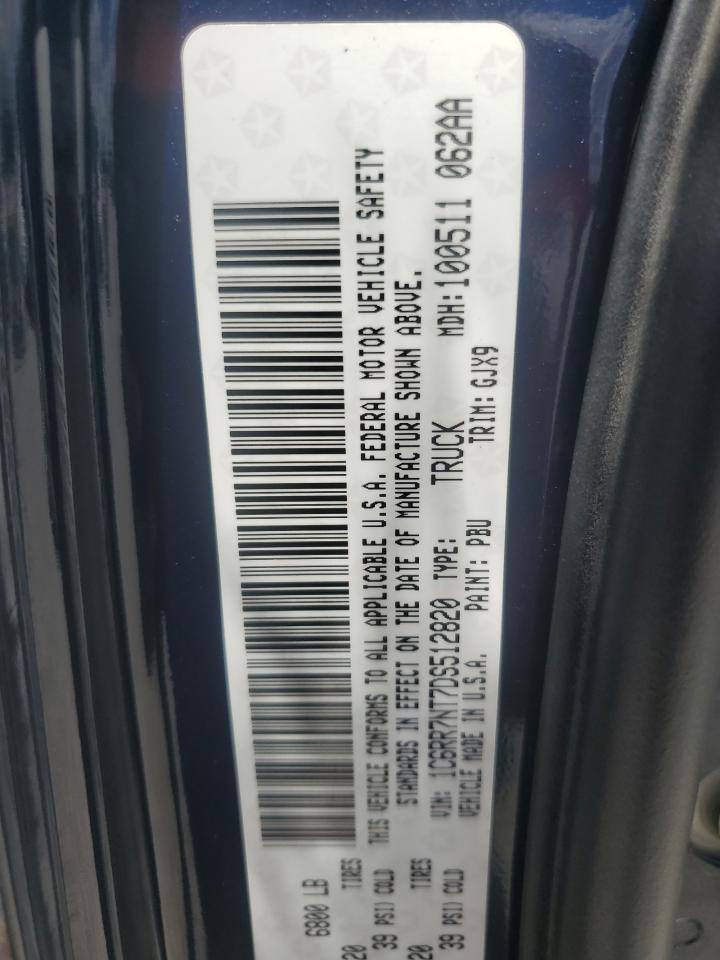 2013 Ram 1500 Laramie VIN: 1C6RR7NT7DS512820 Lot: 69996605