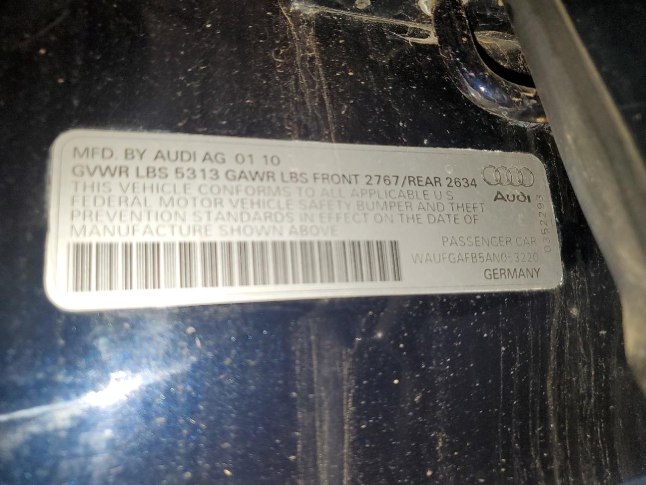 2010 Audi A6 Premium Plus VIN: WAUFGAFB5AN053220 Lot: 71258155