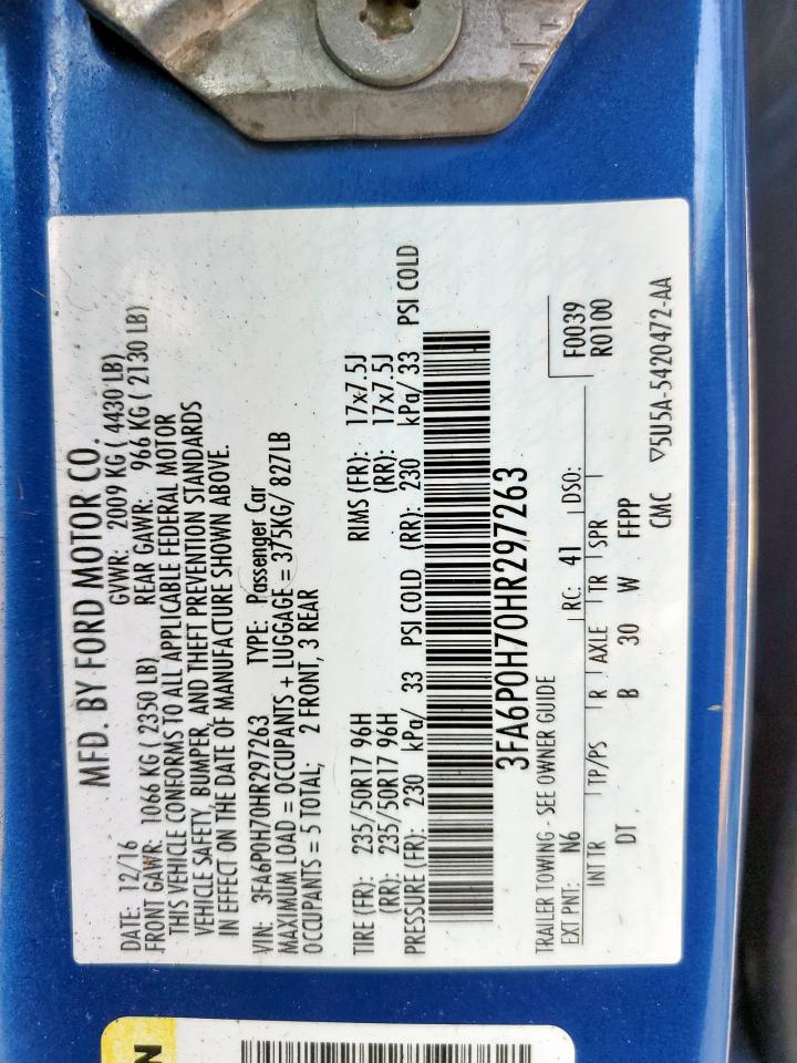 2017 Ford Fusion Se VIN: 3FA6P0H70HR297263 Lot: 67767955