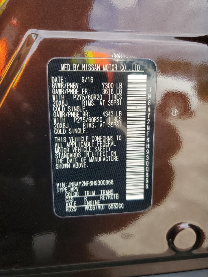 2017 Nissan Armada Platinum VIN: JN8AY2NF6H9300868 Lot: 70167295