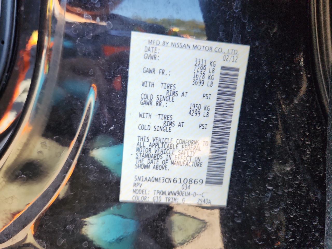 2012 Nissan Armada Sv VIN: 5N1AA0NE3CN610869 Lot: 69301365