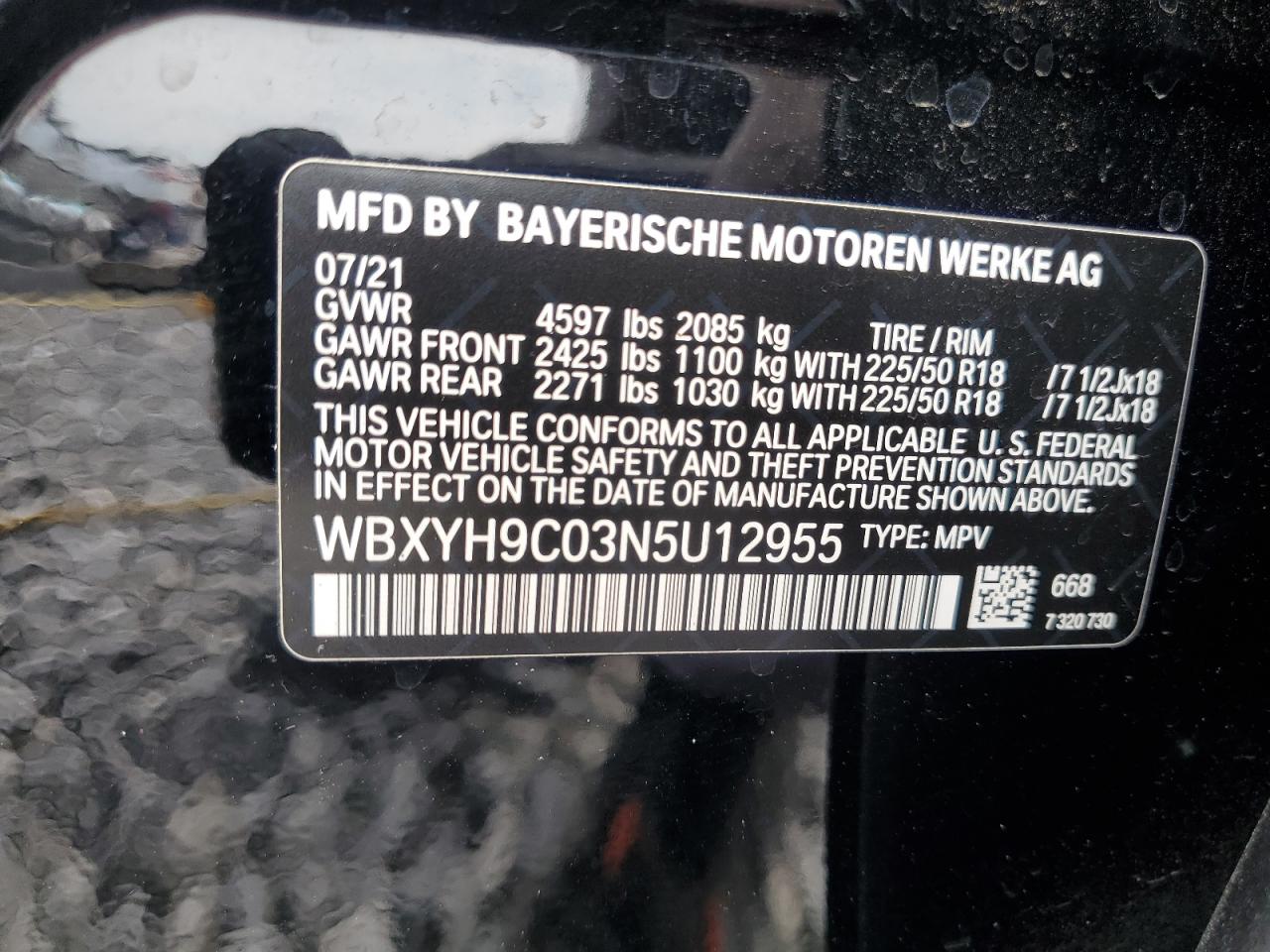 2022 BMW X2 Sdrive28I VIN: WBXYH9C03N5U12955 Lot: 69643745