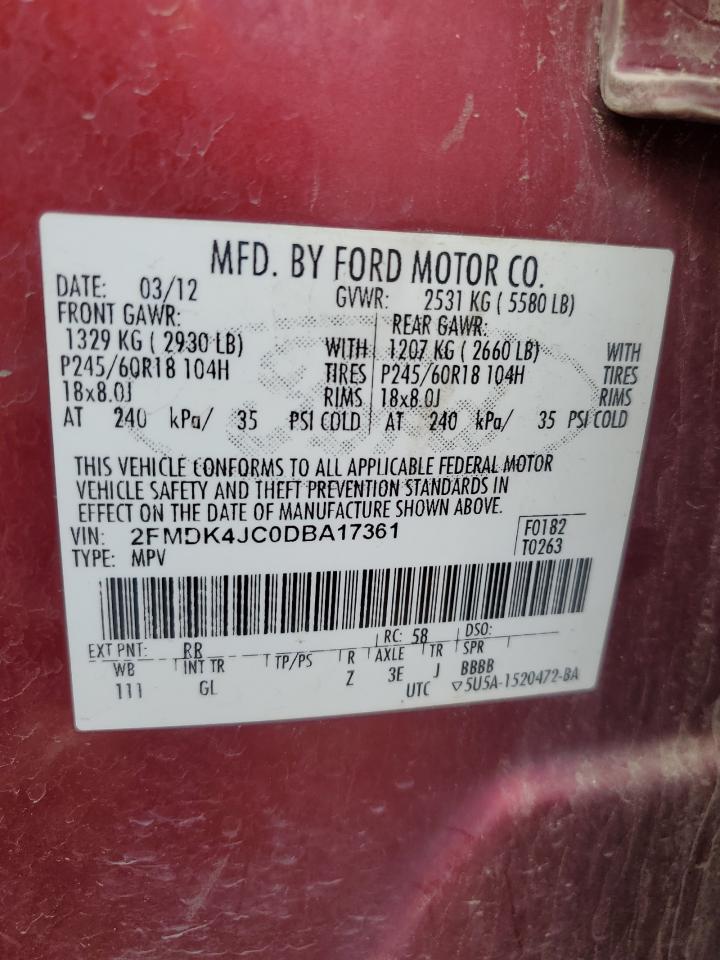 2013 Ford Edge Sel VIN: 2FMDK4JC0DBA17361 Lot: 69283795
