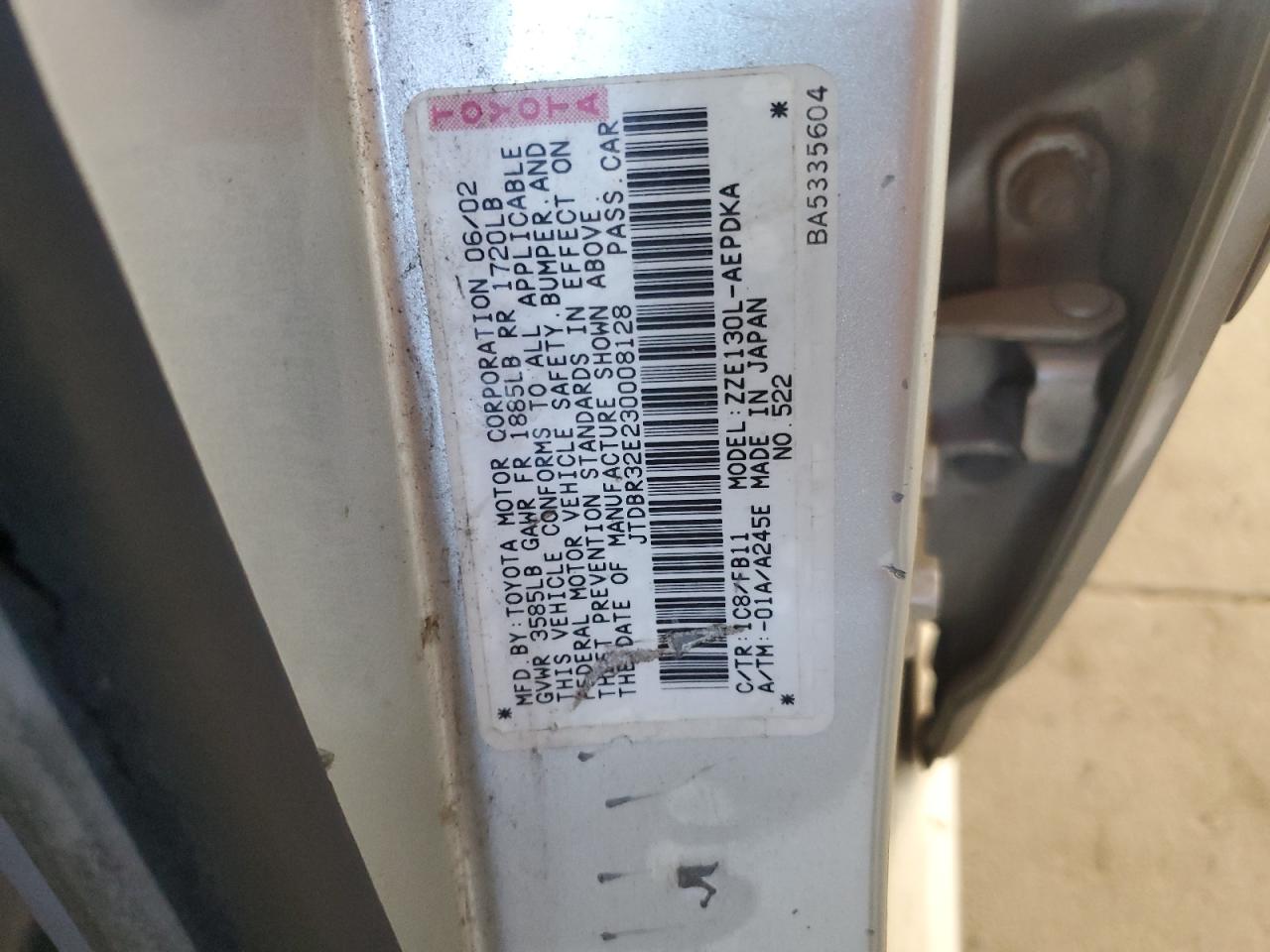 2003 Toyota Corolla Ce VIN: JTDBR32E230008128 Lot: 70367635