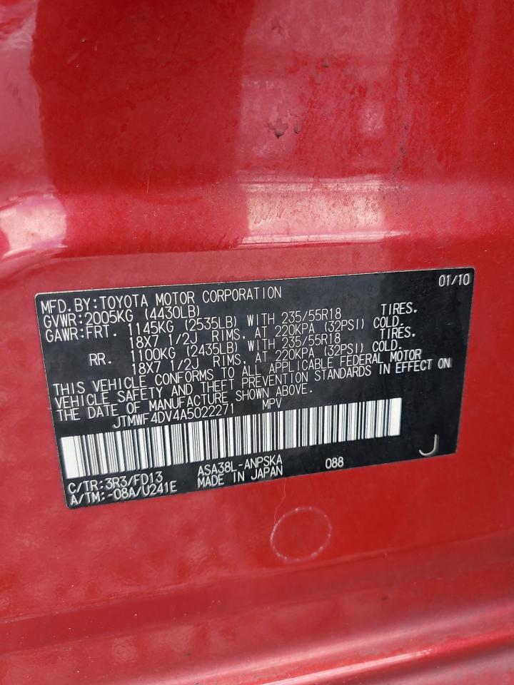 2010 Toyota Rav4 Sport VIN: JTMWF4DV4A5022271 Lot: 68327955