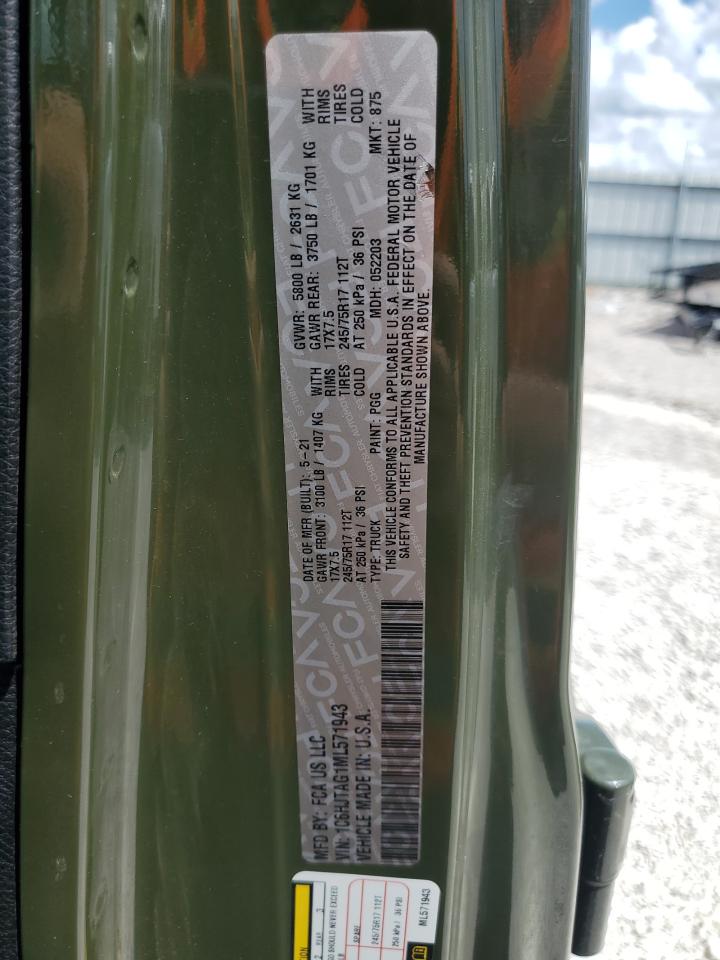 2021 Jeep Gladiator Sport VIN: 1C6HJTAG1ML571943 Lot: 67764255