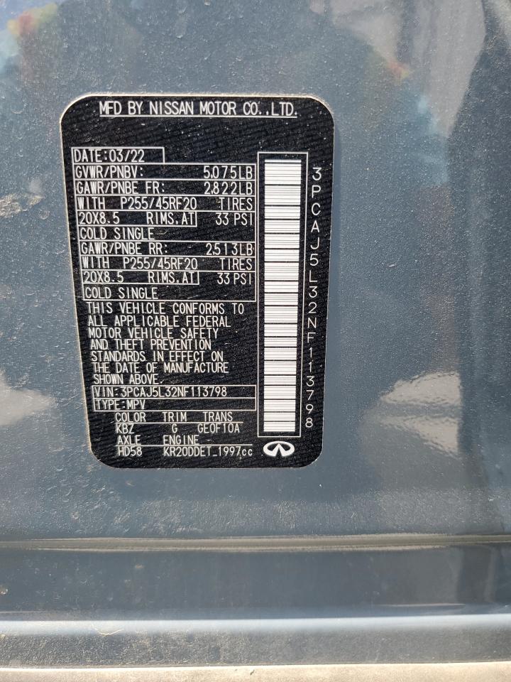 2022 Infiniti Qx55 Sensory VIN: 3PCAJ5L32NF113798 Lot: 70526995