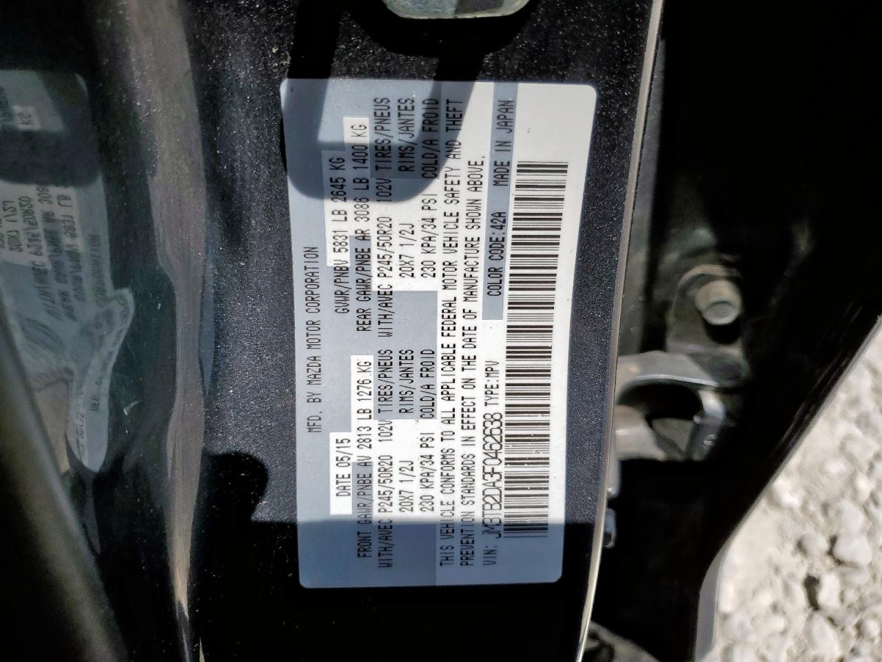 2015 Mazda Cx-9 Grand Touring VIN: JM3TB2DA3F0462638 Lot: 70802865