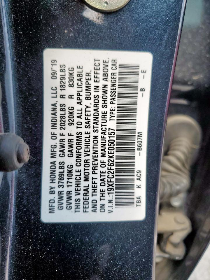 2019 Honda Civic Lx VIN: 19XFC2F62KE050157 Lot: 69324885