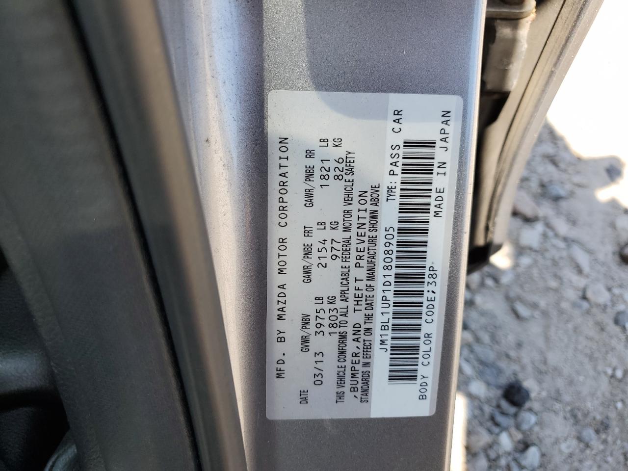 2013 Mazda 3 I VIN: JM1BL1UP1D1808905 Lot: 67663015