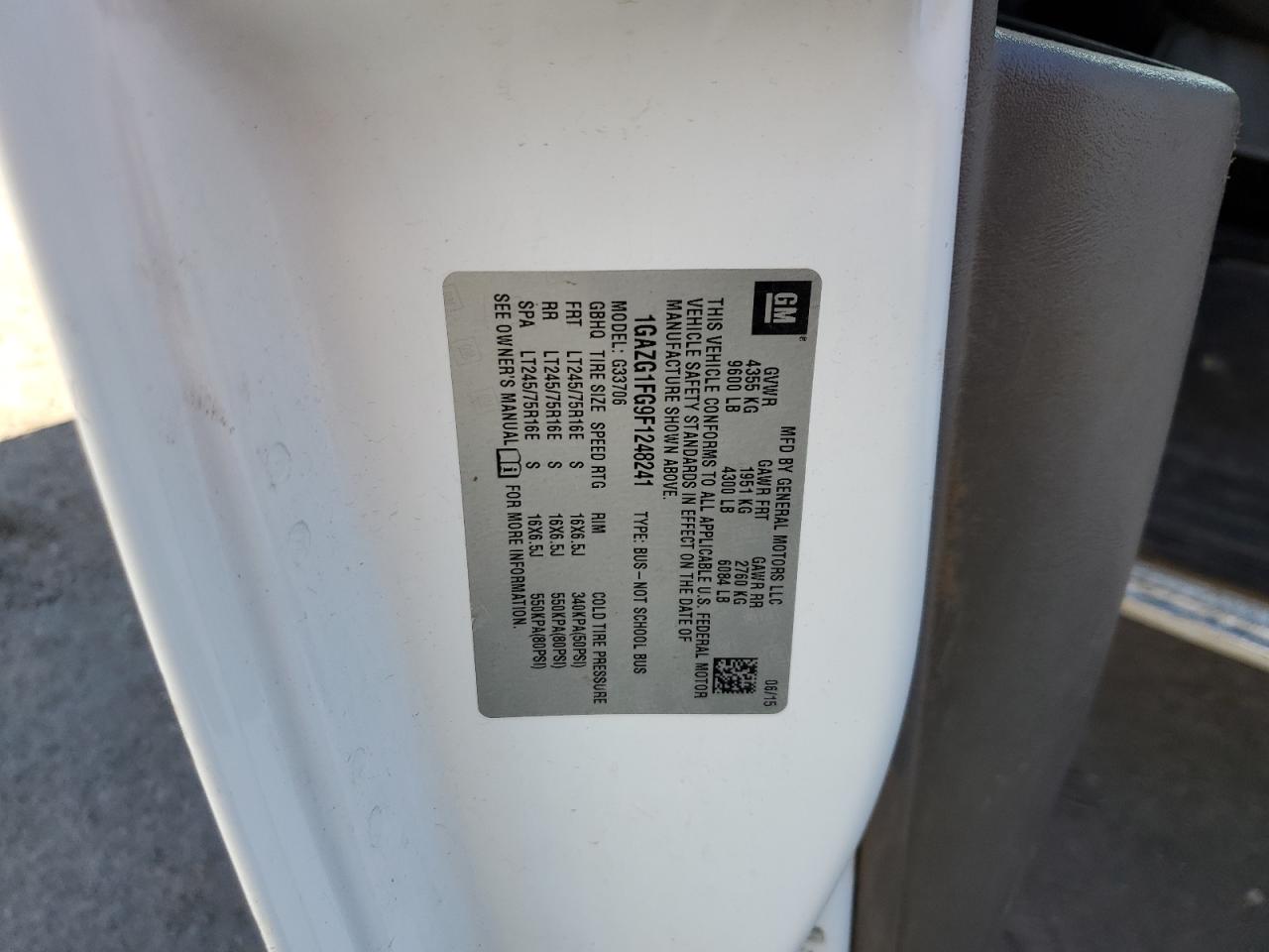 2015 Chevrolet Express G3500 Lt VIN: 1GAZG1FG9F1248241 Lot: 65777415