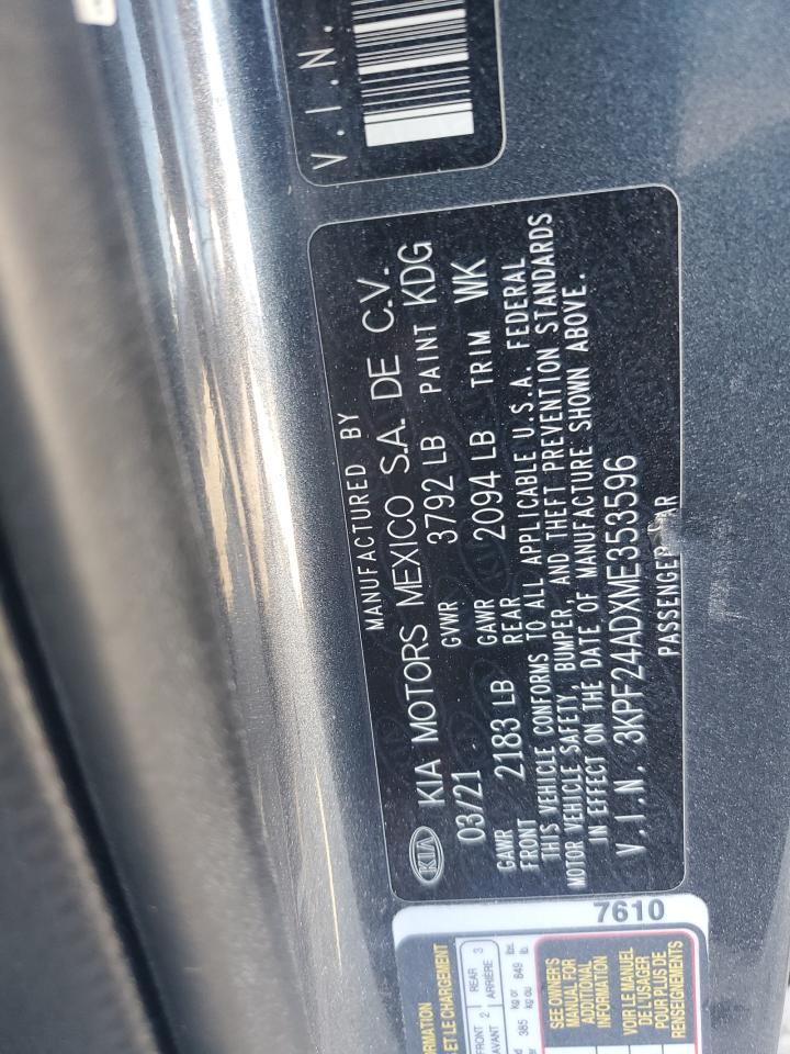 2021 Kia Forte Fe VIN: 3KPF24ADXME353596 Lot: 69275935