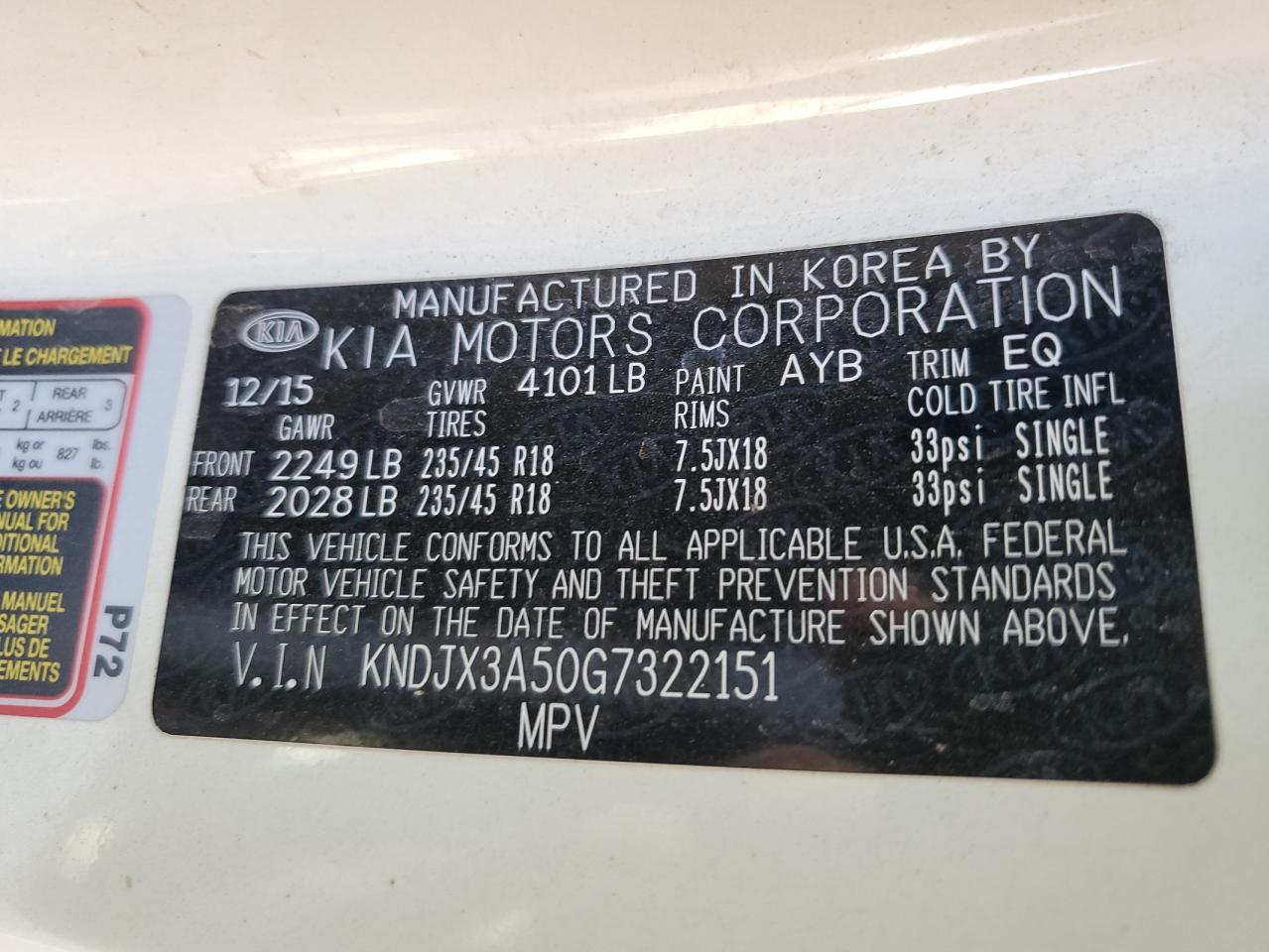 2016 Kia Soul ! VIN: KNDJX3A50G7322151 Lot: 69869285