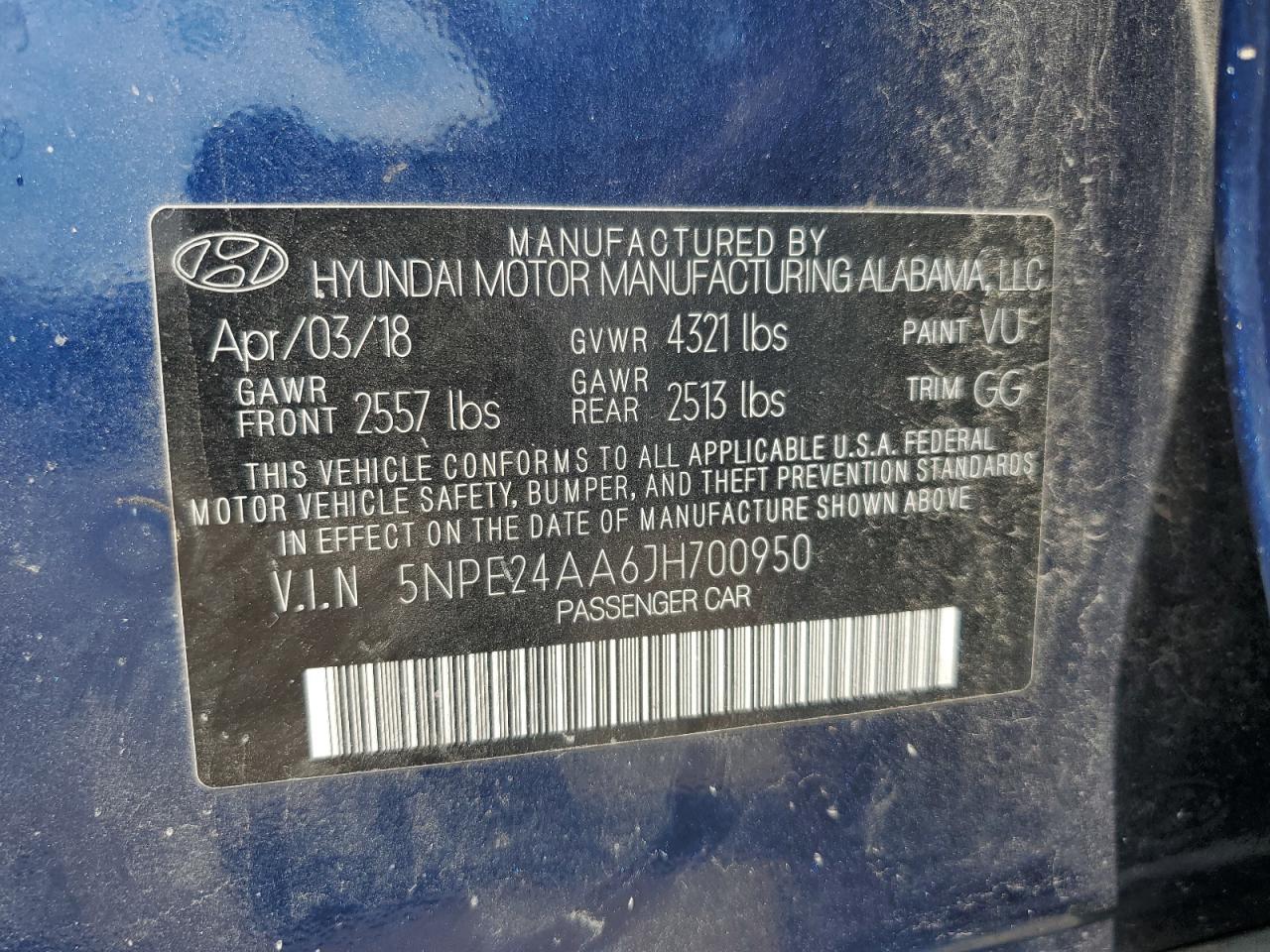 2018 Hyundai Sonata Eco VIN: 5NPE24AA6JH700950 Lot: 69308605