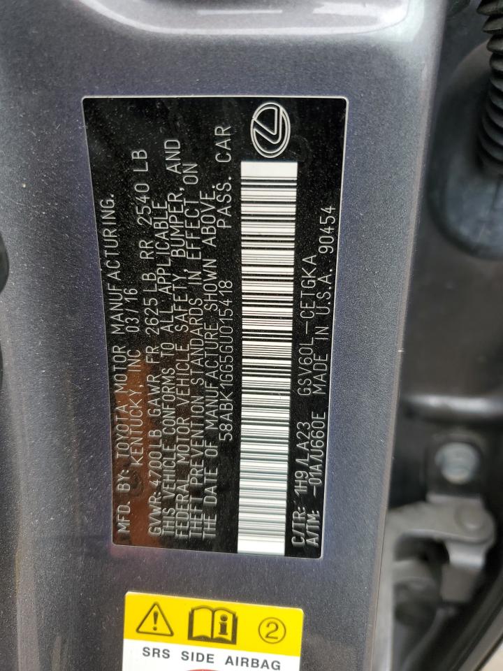 2016 Lexus Es 350 VIN: 58ABK1GG5GU015418 Lot: 68972255